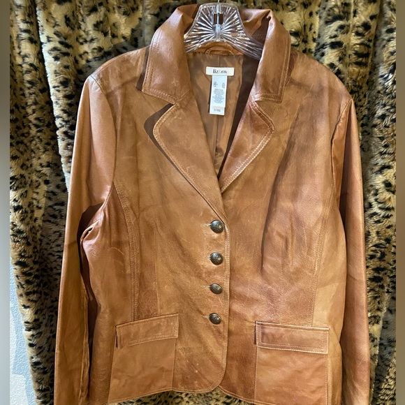 liz & co. Jackets & Blazers - liz & co. Women's Tan Leather Button-Front Jacket